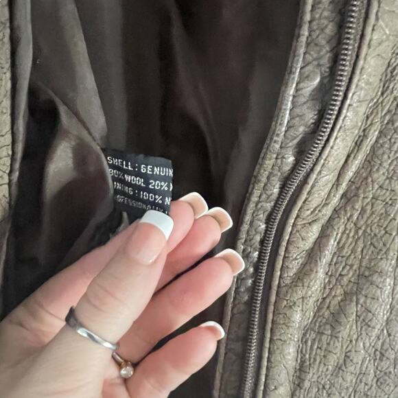 Winlit Vintage 90s Women's Size Small Wool Leather Brown Bomber Moto Jacket - Picture 11 of 13